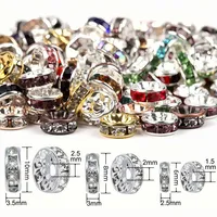 50/100pcs 6 8 10mm Gold Color Rhinestone Rondelles Crystal Bead Loose Spacer Beads for DIY Jewelry Making Accessories Supplies