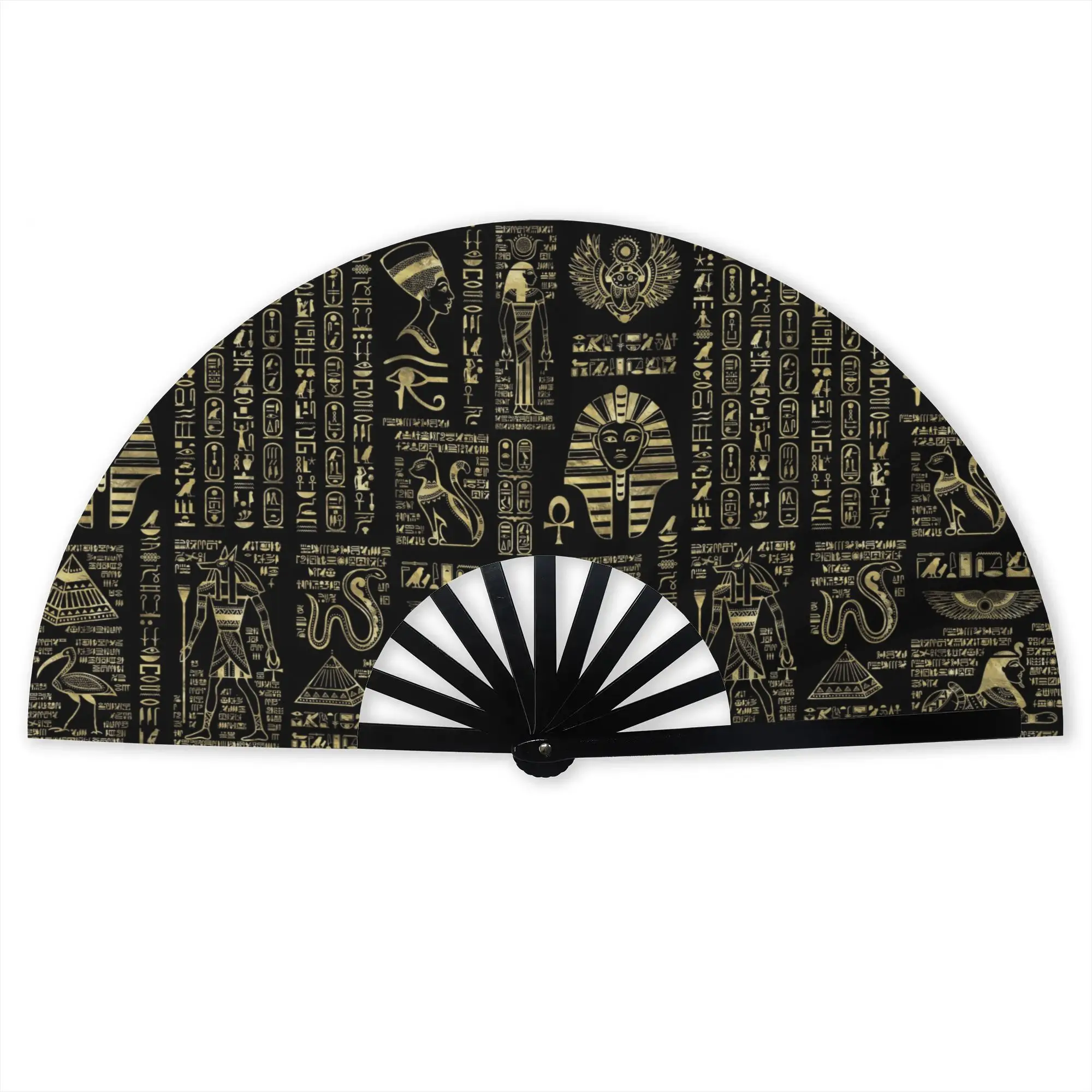 Custom Egyptian Hieroglyphs Promotional Gift Hand Fan Party Ancient Egypt Symbol Durable Folding Fans Novelty Bulk Pack Fan