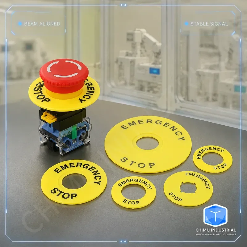 【CHIMU INDUSTRIAL】 22mm Emergency Stop Button Switch with Yellow Warning Ring NO NC Contact 40 60 90mm Mounting Depth