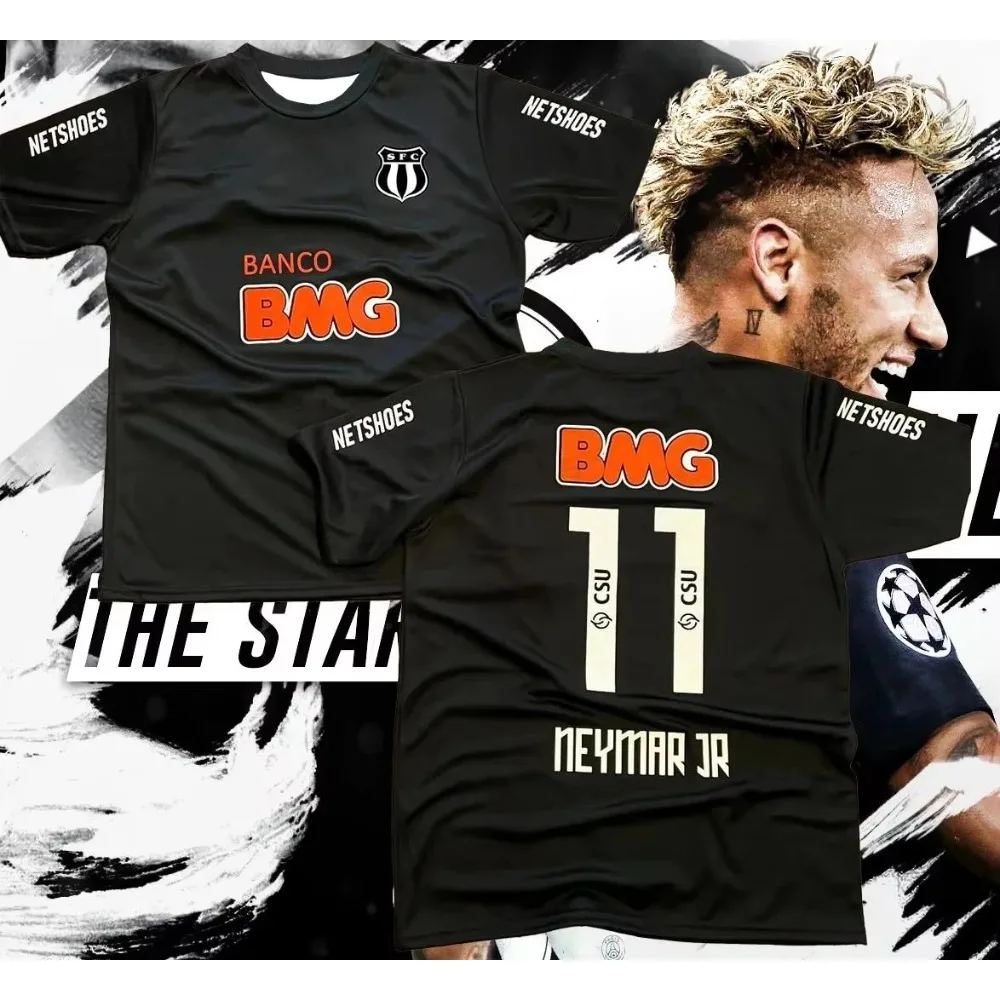 NEYmAR Retro Fußballtrikot Mode T-Shirt Herren 11 Nummer Spieler Aufdruck Schwarz Kurzarm Casual Fan Streetwear Tee 2026 Neu – Detail 2