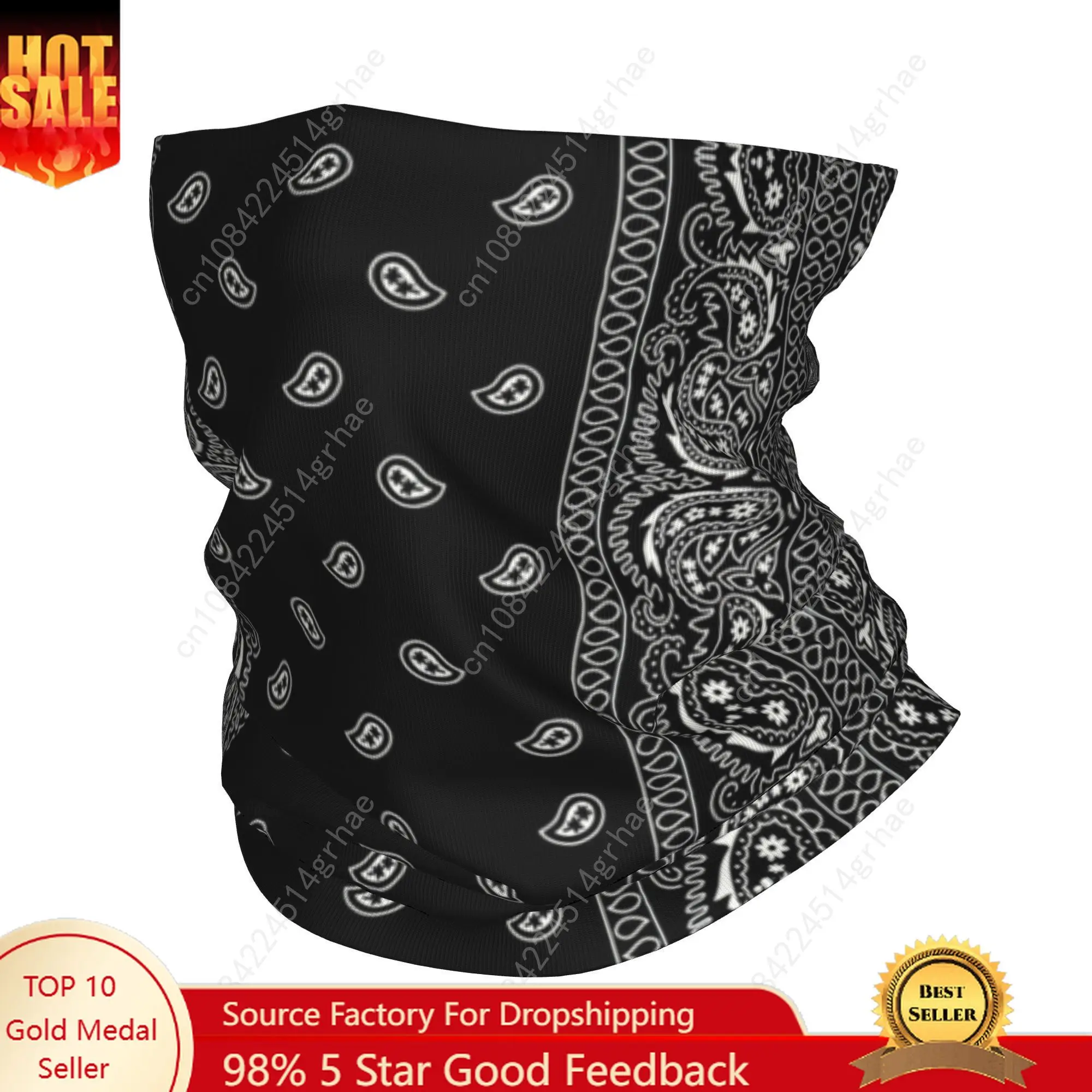 

Custom Black And White Paisley Chicano Bandana Style Neck Gaiter Men Women Winter Black And White Bandana Scarf for Ski