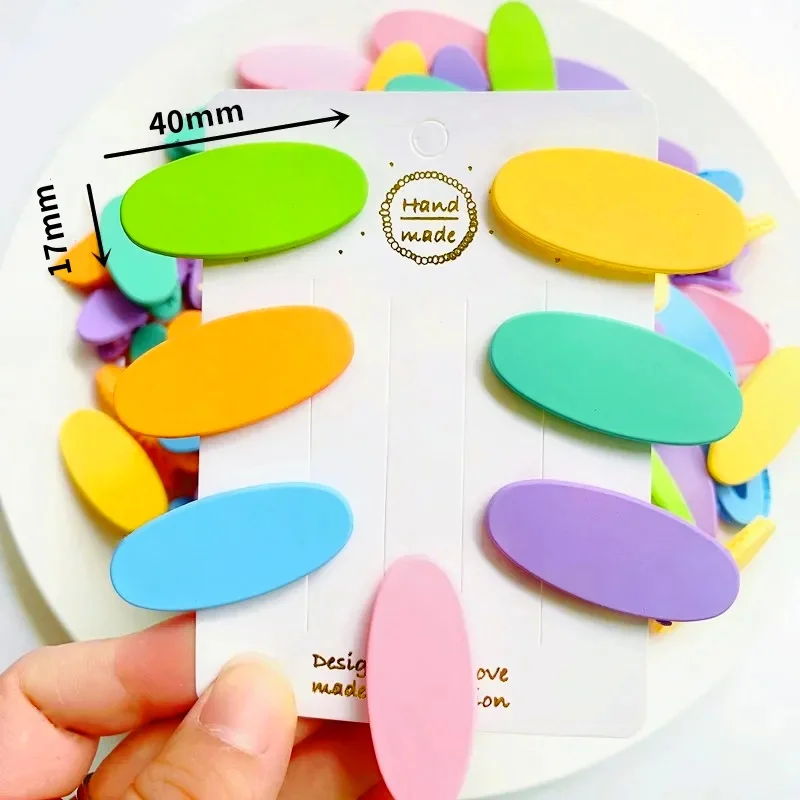 20pcs 40mm Acrylic Hairpins Colored Oval Girls Hairclip Setting Base DIY Kids Hair Clip Jewelry Making Hair Accessories