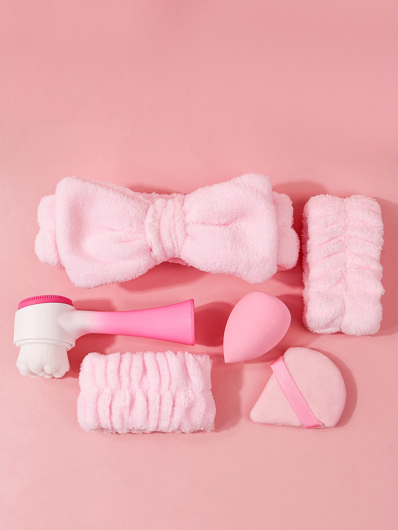 4 peças de faixa de cabelo de arco super absorvente/alça de pulso/escova facial + 2 peças de esponja sem entupimento em forma de leque de ovo