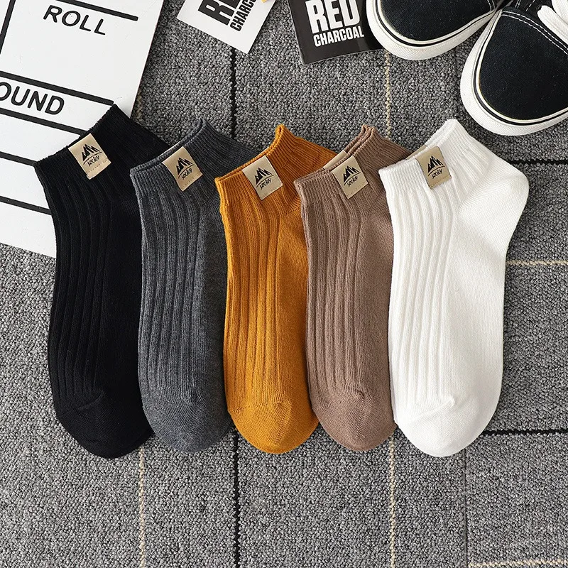 5 Pair Short Girl White Low Cut Grip Socks for Man Solid Color Autumn invisible Loose Socks Set 2026 Men's Boat No-show Socks