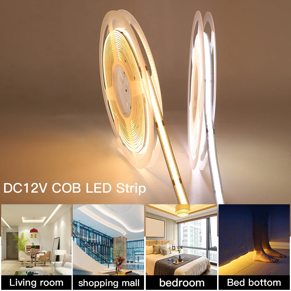 12V Wifi LED COB Strip Light Dimmable Power Kit US EU UK Remote Control 320LED 528LED 384LED Linear Lighting Flexible Led Tape
