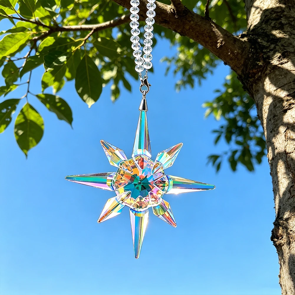 Aurora AB Farbe 8-Punkt Nordstern Kristall-Ornament Mehrfach Facettierter K9 Kristall Auto-Spiegel Regenbogen-Prisma Sonnenfänger Fensterdekoration Geschenk – Detail 6