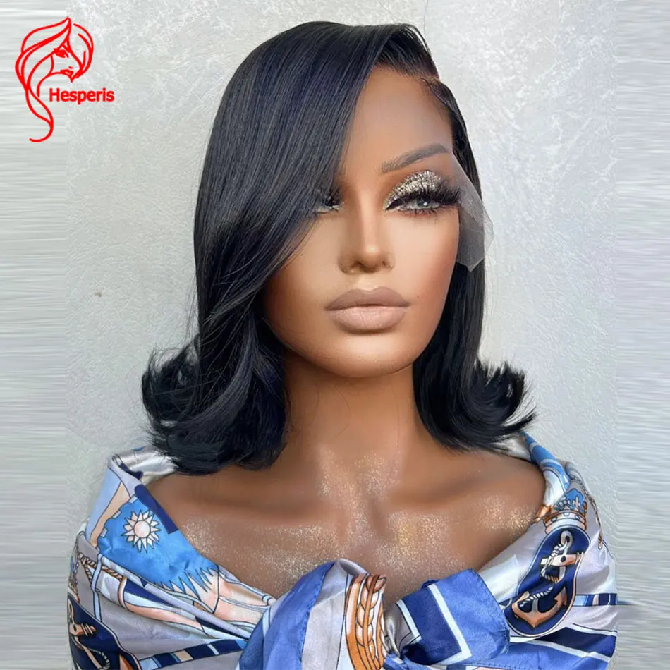 Hesperis Natural Color Short Bob Human Hair Wigs Brazilian Remy 13x6 Lace Front Glueless Wigs Short Cut Lace Wigs With Side Part