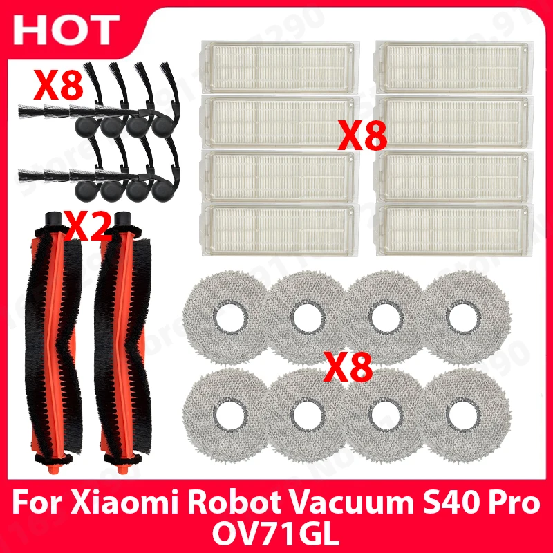 

For Xiaomi Robot Vacuum S40 Pro OV71GL Vacuum Cleaner Replacement Spare Parts Main Side Brush HEPA Filter Mop Cloth Accessories