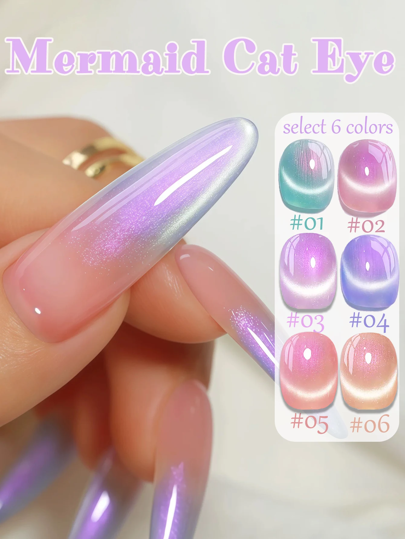 

1-18pcs PSK Charming Mermaid Glass Beads Cat Eye Gel Nail Polish New Pink Purple Premium Sparkling Mini Light Bulb Nail Art