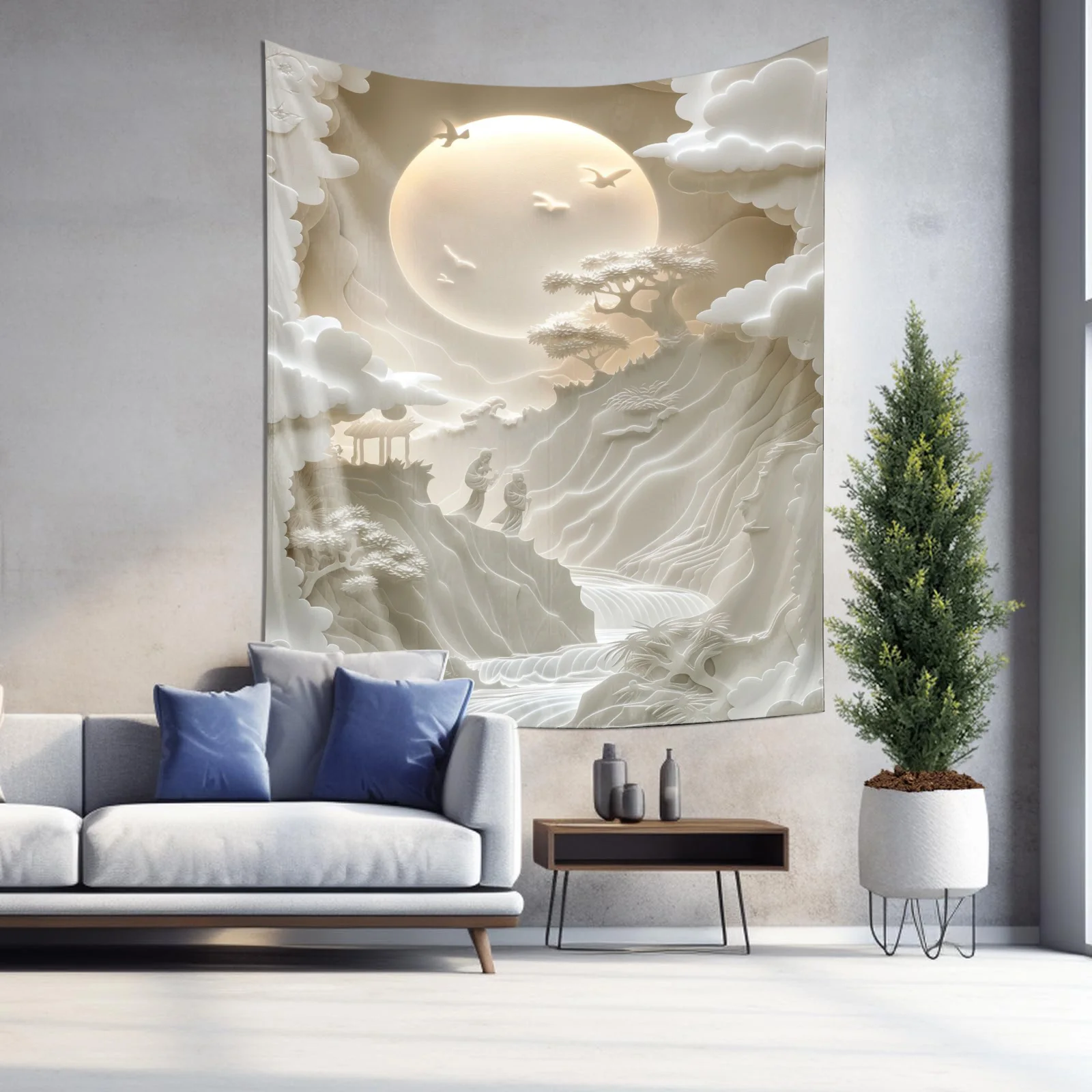 "Enchanted Moonlit Landscape Wall Hanging - Decorative Tapestry for Home Décor"