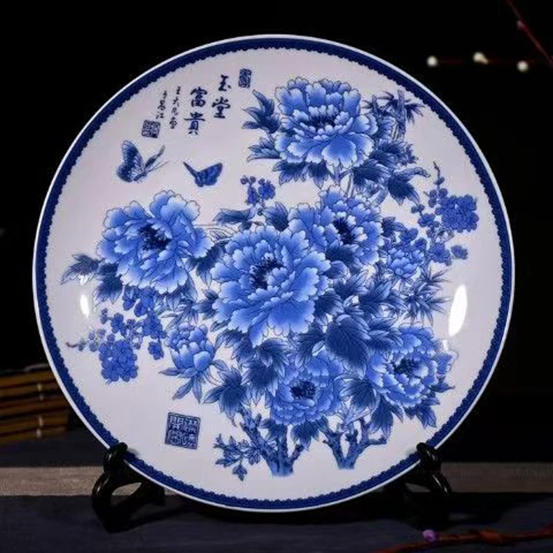 

Exquisite Chinese hand painting porcelain Blue and White Porcelain Plate - "Yu tang Fu Gui"