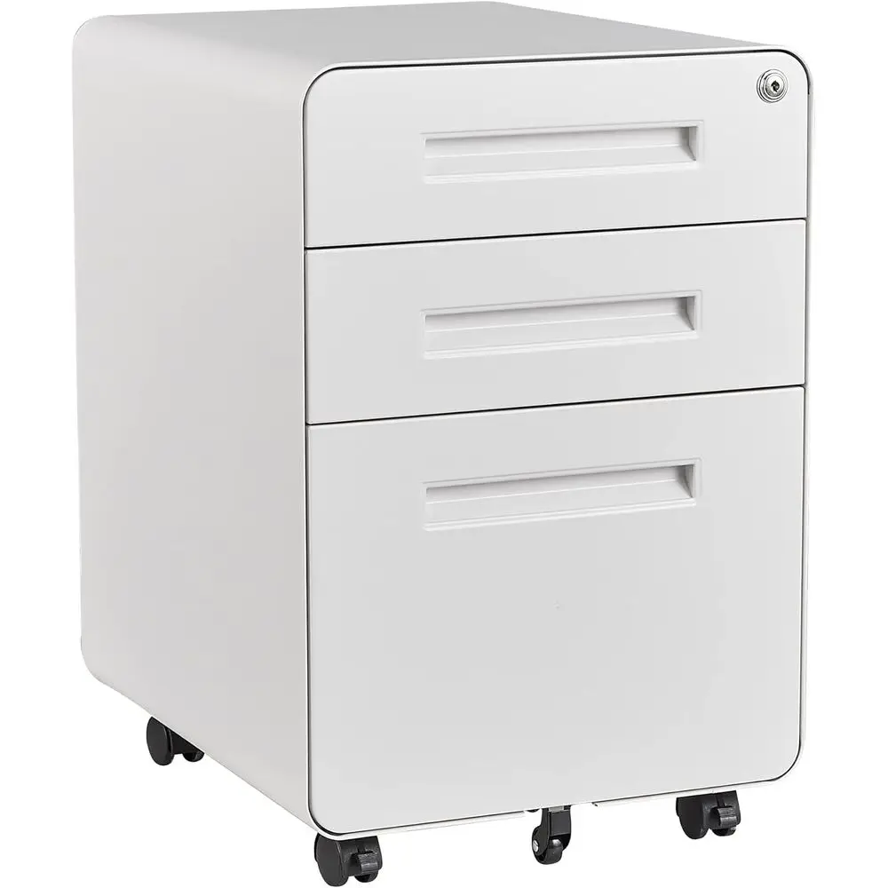 

3-Door Lockable Mobile Under-Desk Cabinet, White