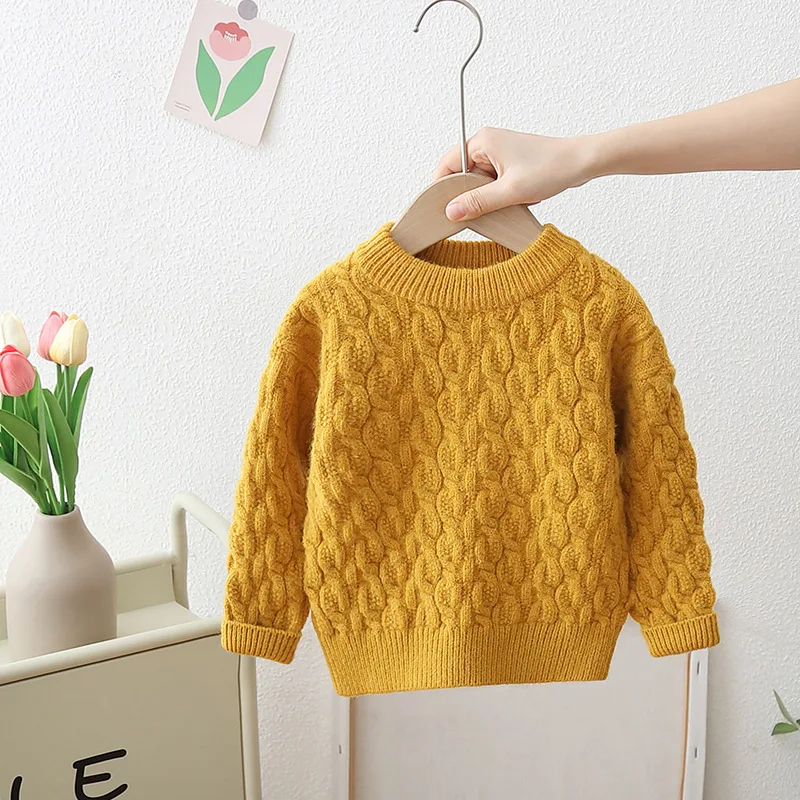 Candy Color Baby Sweaters Clothes Autumn Casual Long Sleeve Cable-Knit Little Kids Girls Leisure Knitwear O-neck Jumpers HY01021