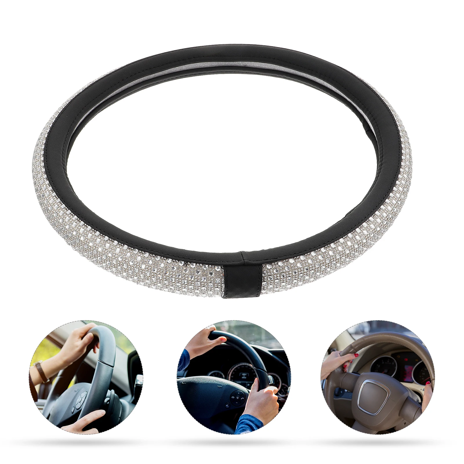 

1Pcs Anti-Slip Steering Wheel Cover Rhinestones Summer Cooling Ice Silk Steering Wheel Protector Car Interior Accessory Fashion