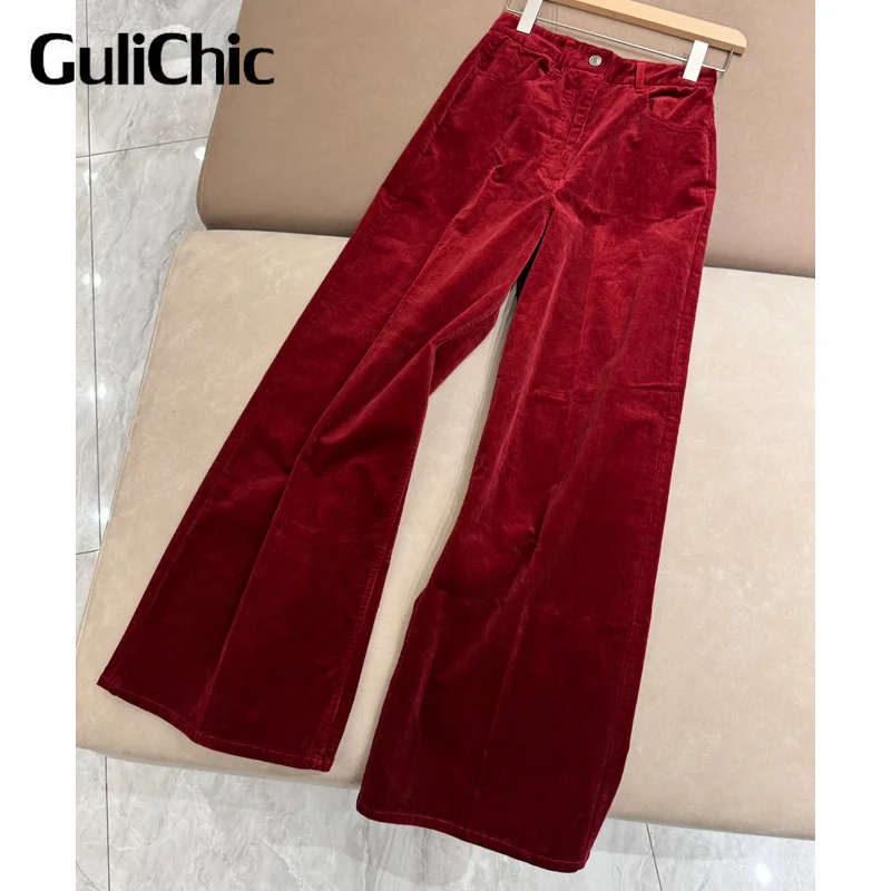 11.18 GuliChic Autumn Winter Women's High Waist Corduroy Pants Casual Straight Wide-leg Trousers