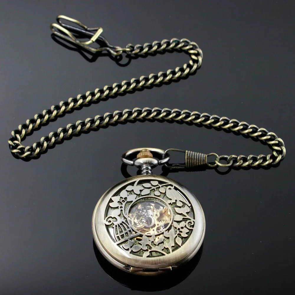 Mechanische Taschenuhr Männer römische Ziffern zeigen Steampunk Bronze Vintage dicke Kette Anhänger Uhr pjx1654