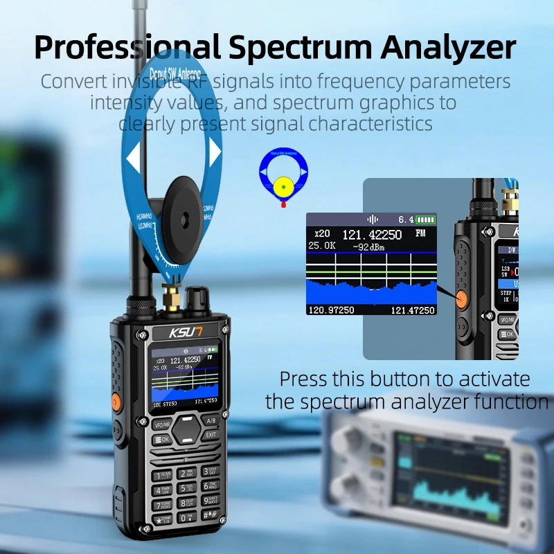 HF123D UHF VHF Dual Band HAM Radio AM FM NOAA CW SSB HF Shortwave  10W APP Connected 3500-4000mAh Battery view 6