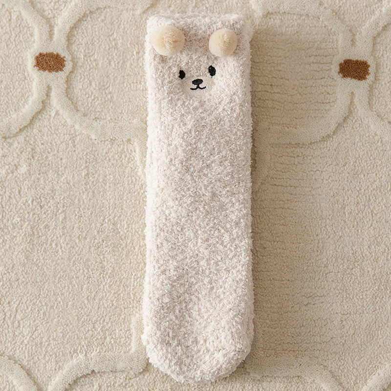 Frauen Winter Warme Flauschige Socken Hause Boden Schlaf Kawaii 3D Bär Niedlichen Tier Dicke Fleece Fuzzy Socke Japanische Mode Koreanischen Stil – Detail 14