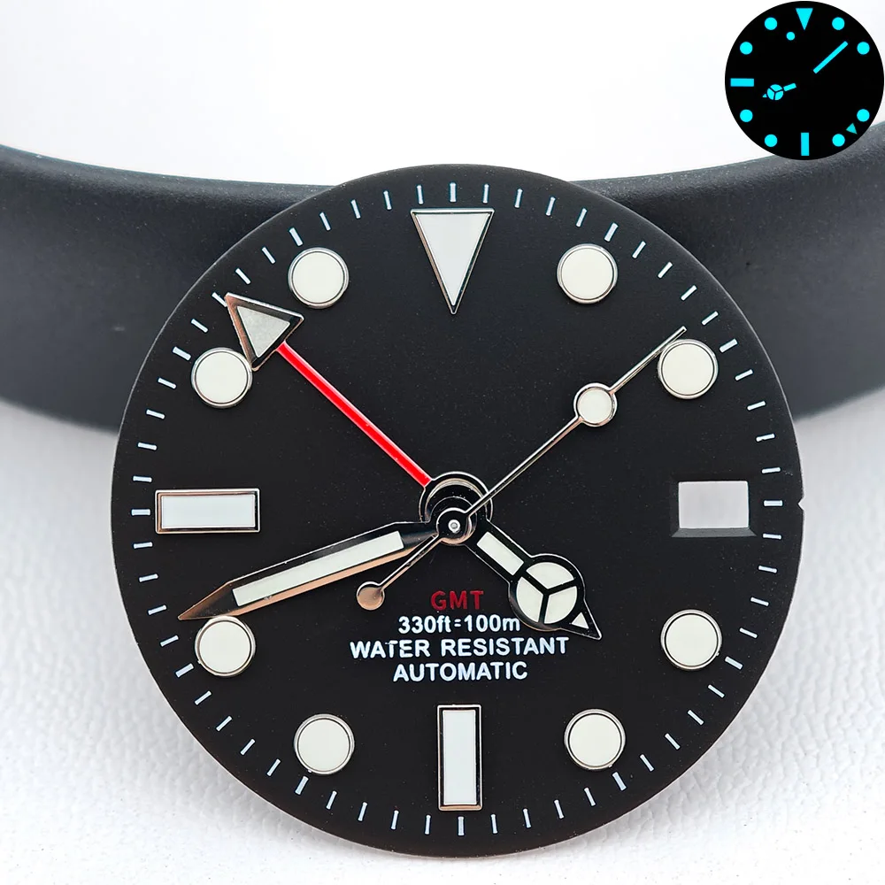 قرص NH35 مقاس 28.5 ملم لتعديل ساعة تقويمية واحدة بتوقيت جرينتش متوافق مع حركة NH34/NH35 شعار قابل للتخصيص يد ساعة GMT