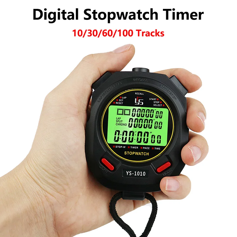 Digital Sports Stopwatch Timer 10/30/60/100 Tracks Luminous Stopwatch Professional Chronograph Counter Outdoor Training Timer