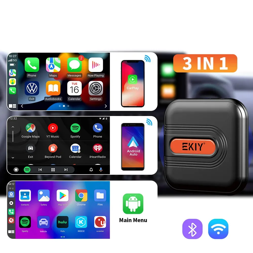 EKIY QCM6125 Ai Box Android 13.0 Adapter bezprzewodowy Carplay Android Auto Multimedia Bluetooth odtwarzacz wideo USB do przewodowego Carplay