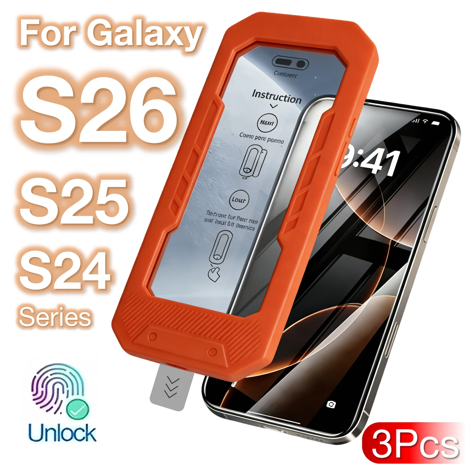 

3Pcs For Samsung Galaxy S26 Ultra S25 Edge S24 Plus Tempered Glass Screen Protector 9H Mobile Accessories Fingerprint Unlock