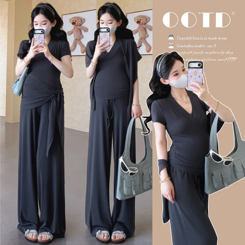 conjunto-de-maternidad-verano-2026-suave-comodo-y-transpirable-camiseta-de-manga-corta-con-cuello-en-v-pantalones-anchos-y-chal-conjunto-de-tres-piezas