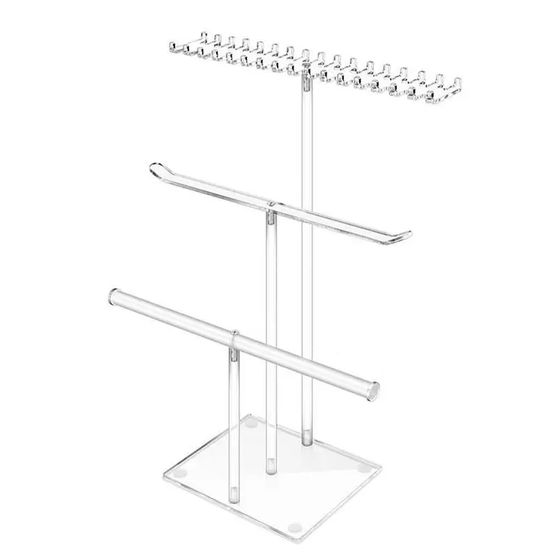 

3 Tier Jewelry Holder Clear Acrylic T-Bar Necklace Holder Organizer Aesthetic Jewelry Tower Rack For Bracelets Earrings Rings