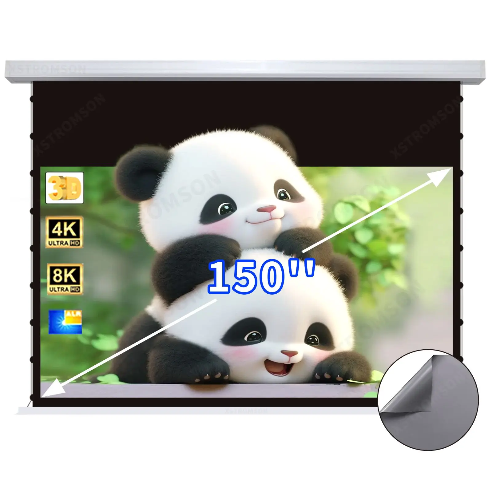 ALR Black Diamond Crystal Projection Screen 150 inch 16:9 HDTV UST ALR Motorized Tab-tensioned Projector Screen Home Theater