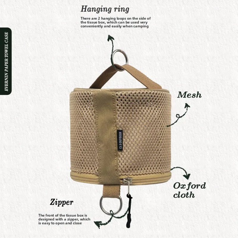 Durable Hanging Napkin Holder Portable Tissue Case with Hook for Camping Tent RV Backpack Office Travel Accessories