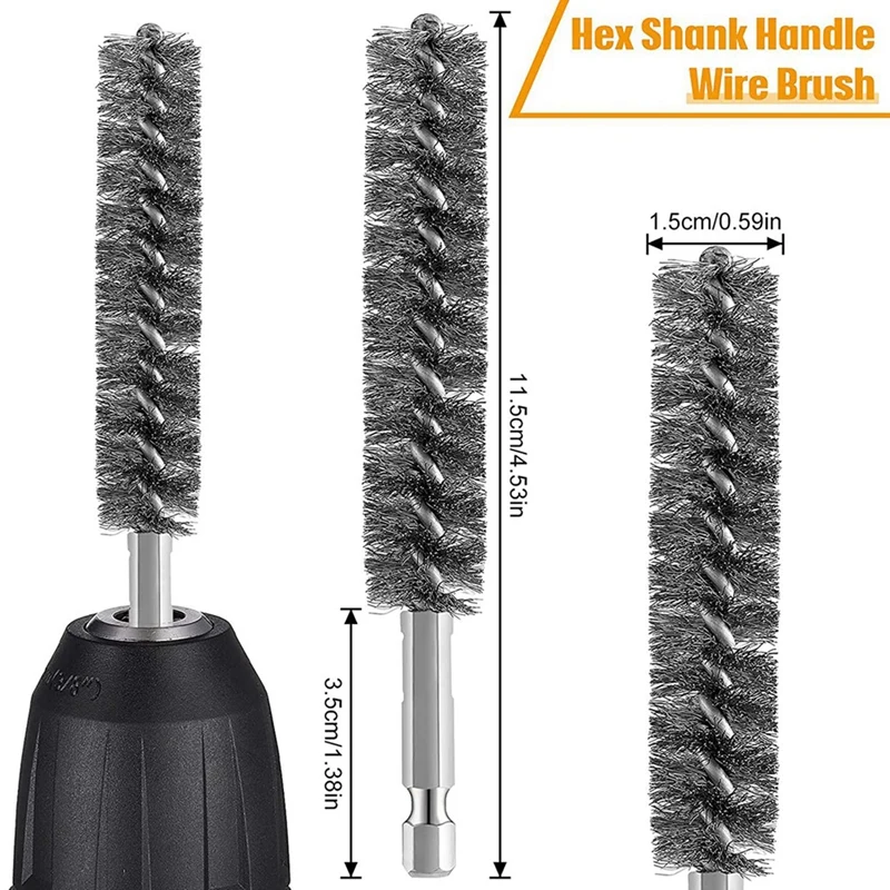 25X Stainless Steel Bore Brush Wire Brush For Power Drill Cleaning Wire Brush Stainless Steel With Hex Shank Handle