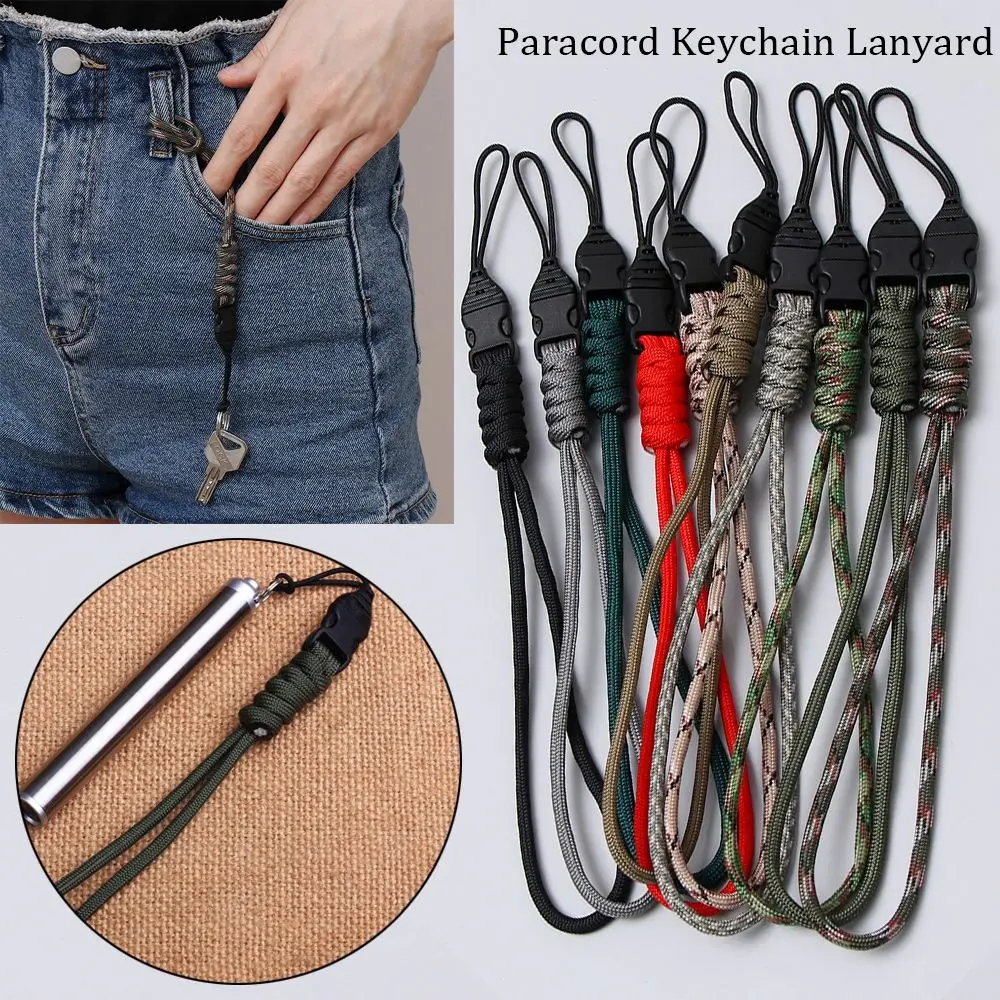 Self-Defense Emergency Survival Backpack Parachute Cord Hanging Rope Paracord Keychain Camera Anti-lost Lanyard Key Ring