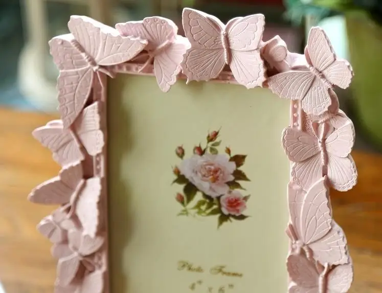 Pink Butterfly Photo Frame, Resin, European Photo Frame, Home Study, Office Decoration Gift, MF192, 6 Inch