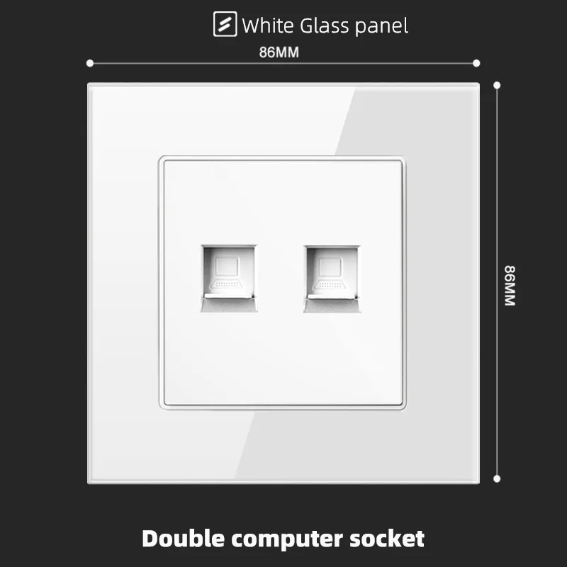 British Standard White Glass UK Standard CAT6 TEL Double Computer TV Computer Fiber Wiring Outlets High Quality