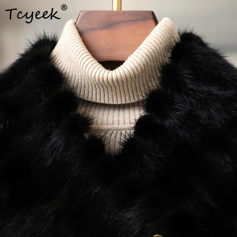 Tcyeek Real Mink Fur Coat Women Winter Clothes Warm Real Fur Womens Coats V-neck New in Outerwears 2025 Fashion Fourrure Femme