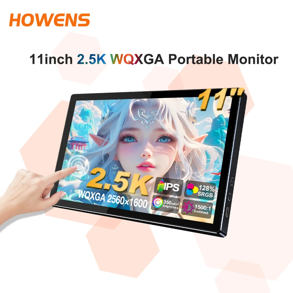 11inch 2.5K Portable Monitor Touchscreen 2560x1600 139% sRGB Extender IPS Small Display Type C HDMI for PC Mac Laptop Xbox PS4/5
