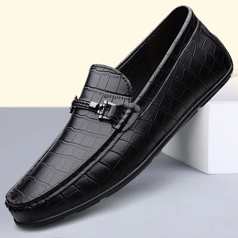 

Men's Metal Buckle Slip-On Loafers, Lightweight Casual Driving Shoes