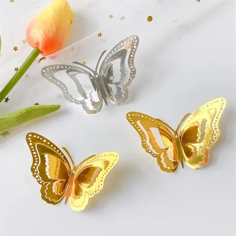 3D Hollow Layered Butterfly Multicolor Wall Sticker Home Decor Golden Butterfly Home Decor Refrigerator DIY Room Wedding Poster