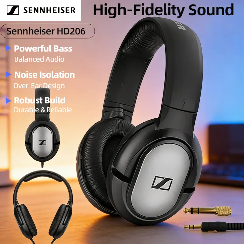 

Наушники Sennheiser HD206 Over Ear Monitor, профессиональные студийные DJ-наушники, Hi-Fi стерео, проводные, с глубокими басами, 3.5 мм