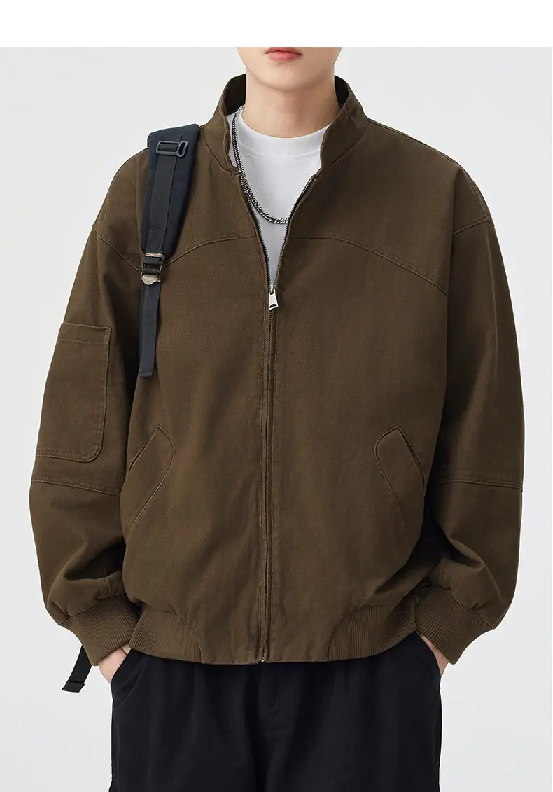 Neue 2026 Frühling Herbst Lässige Herren Baumwolljacke Outdoor Einfarbiger Reißverschluss Stehkragen Mantel Streetwear Winddichte Oberbekleidung – Detail 15