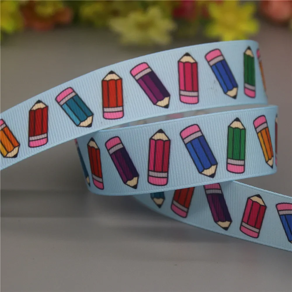 DUWES 50yards School  ABC 123 Bus Printed Grosgrain Ribbon Accessories Material Headwear Decoration DIY Sewing Craft D2345