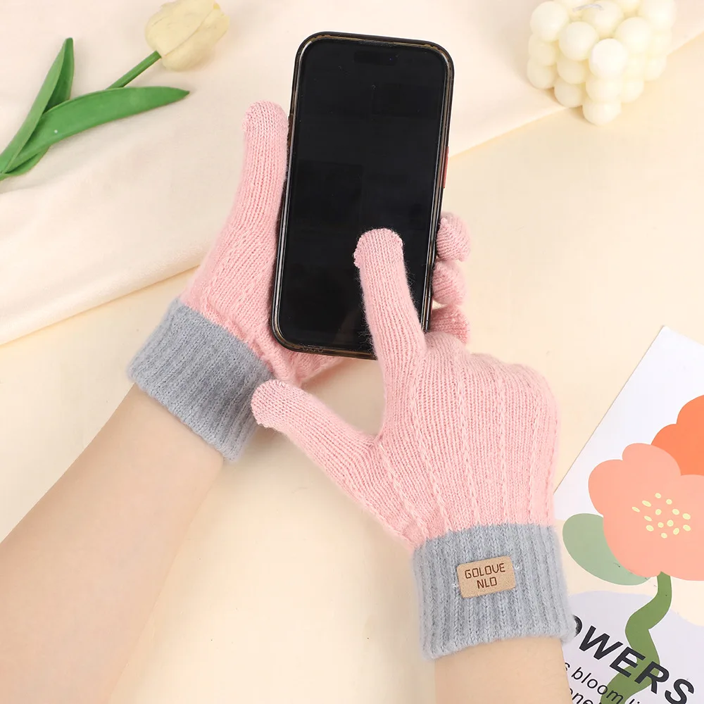 Korean Version Touch Screen Gloves, Women Winter Plush Thick Warm Windproof Gloves For Cycling For Women