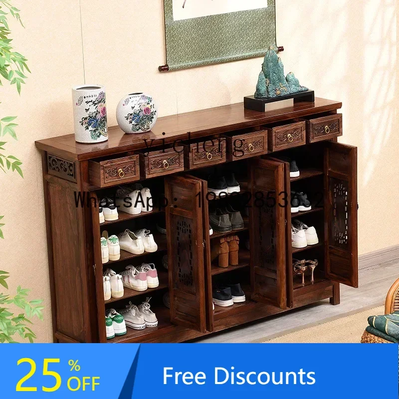 

Carved Six-Door Six-Drawer Chinese Style Solid Wood Shoe Cabinet for Home Entrance Hallway Storage Antique Storage Cabinet