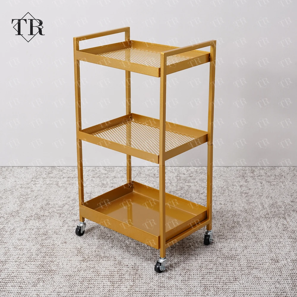 Metal Gold Hairdressing Trolley Salon Furniture Equipment Massage Studio Beauty Trolley Cart Rolling Salon Trolley