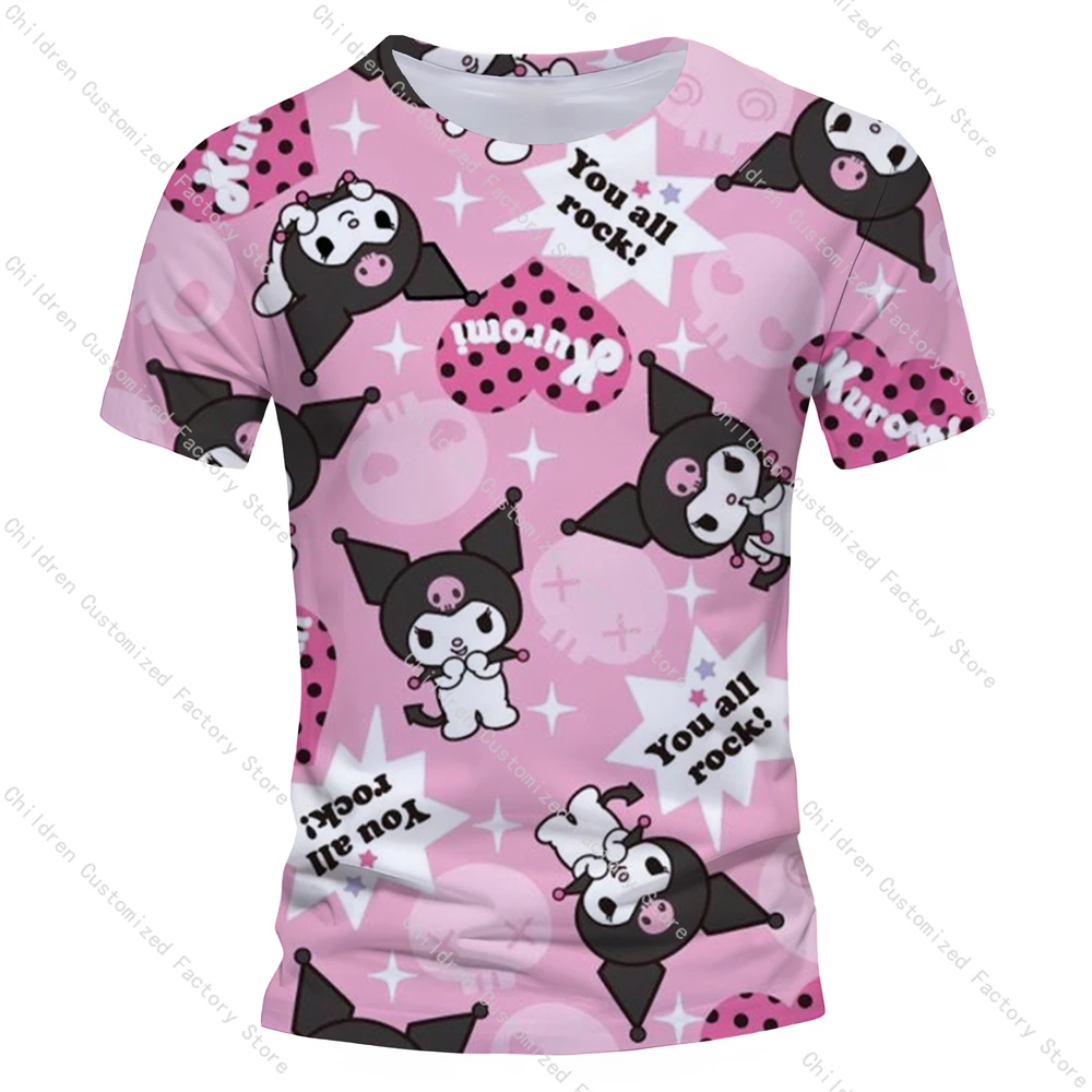 Disney Kuromi Cute Cartoon Animal Printed Girls T Shirt Summer Birthday Party Kids Short Sleeve T-shirts Fashion Kids Clothing