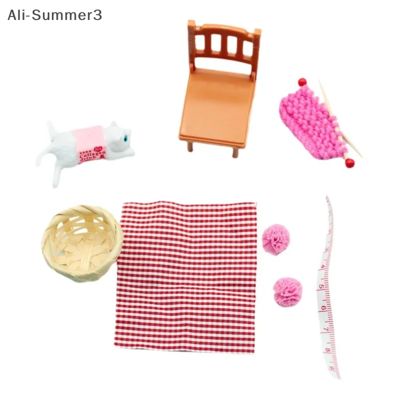 

（YY)1 Set 2025 New 1/6/1/12 Dollhouse Miniature Sewing Accessories Knitted Sweater Cat and Chair Toys for Dollhouse Decoration