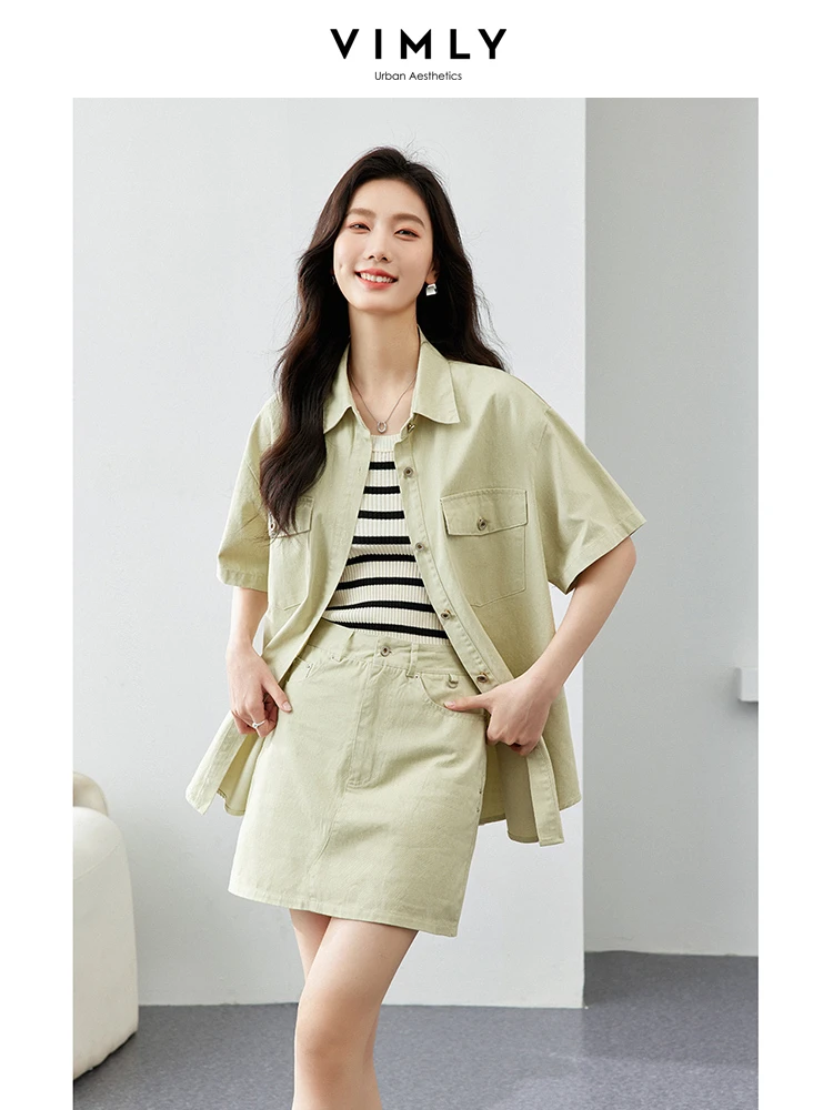 Summer Women's Casual Skirt Sets 2Piece Solid Turndown Collar Button Cardigan Blouse Shirt+Mini Straight Skirt Commuter Suit