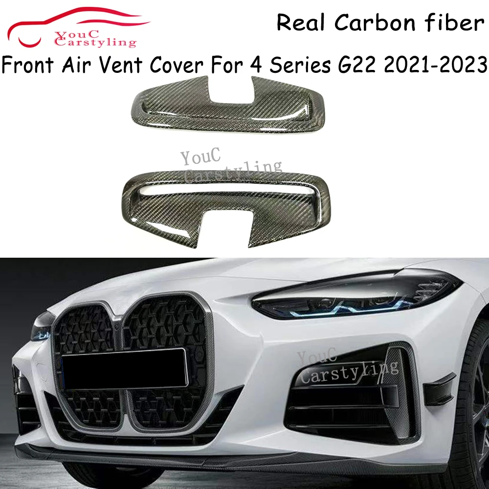 Real Carbon Fiber Front Bumper Air Vent Cover  For BMW 4 Series G22 G23 M440i M-Sport 2021-2023 Front Spoiler Guard