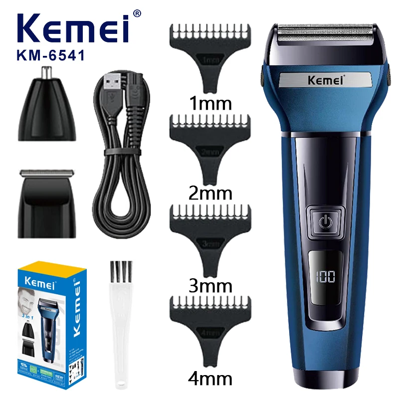 KM-6541 USB three in one multifunctional reciprocating double blade electric shaver for hair cutting and nose hair trimming