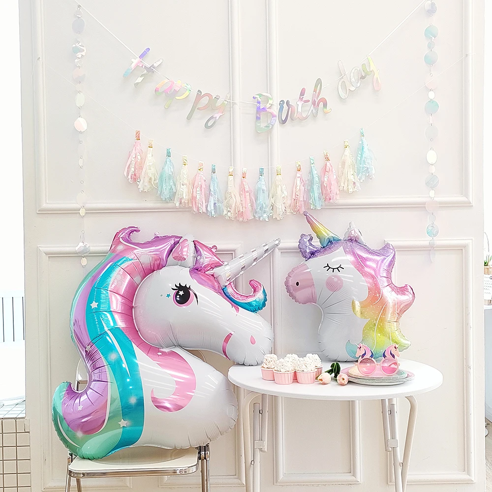 Huge Rainbow Unicorn Foil Balloon 40inch Number Foil Helium Balloon Unicorn Theme Globos Girl Birthday Party Decoration Supplies